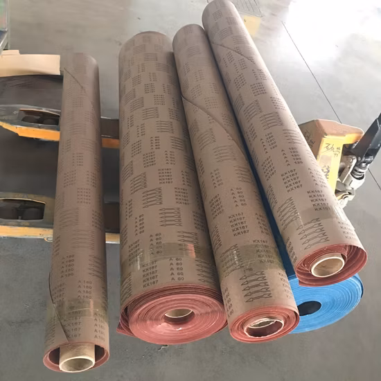 Rotolo Jumbo in tessuto abrasivo in alluminio calcinato Kx565 con prezzo di produzione per la produzione di nastri abrasivi con ruota lamellare a disco lamellare